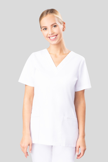 Set medical feminin, Uniformix Club, Bluză CM1001 + Pantaloni CM119, Alb