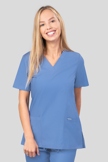 Set medical feminin, Uniformix Club, Bluză CM1001 + Pantaloni CM119, Albastru deschis