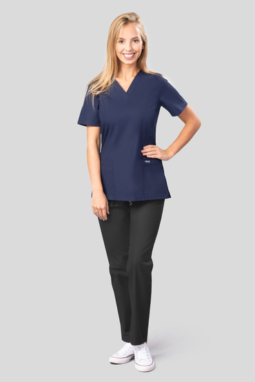 Set medical feminin, Uniformix Club, Bluză CM1001 + Pantaloni CM119, Albastru marin