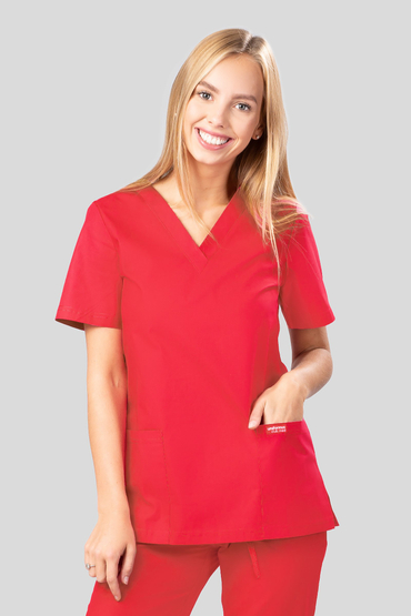 Set medical feminin, Uniformix Club, Bluză CM1001 + Pantaloni CM119, Roșu