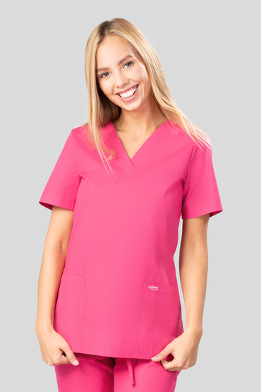 Set medical feminin, Uniformix Club, Bluză CM1001 + Pantaloni CM119, Roz intens