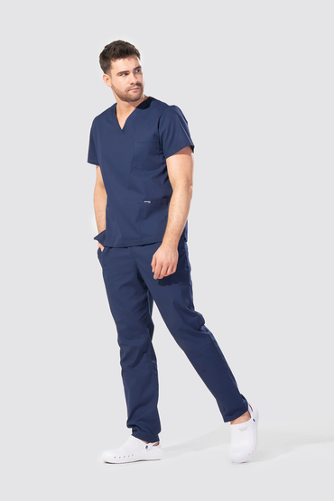 Set medical universal, Uniformix Club, Bluză CM126 + Pantaloni CM119, Albastru marin