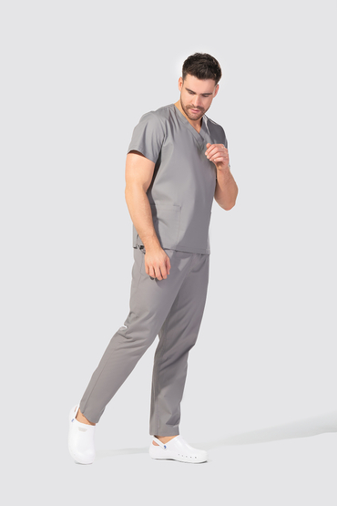 Set medical universal, Uniformix Club, Bluză CM126 + Pantaloni CM119, Gri închis