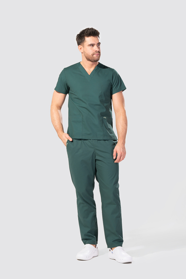 Set medical universal, Uniformix Club, Bluză CM126 + Pantaloni CM119, Verde închis